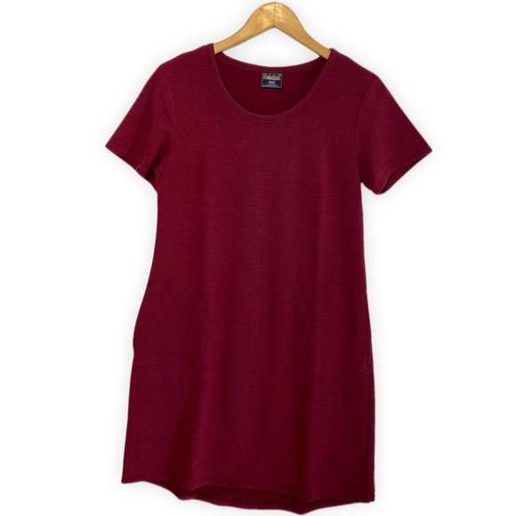Burgundy French Terry Cuffed Short Sleeve Dress - Picture 2 of 4